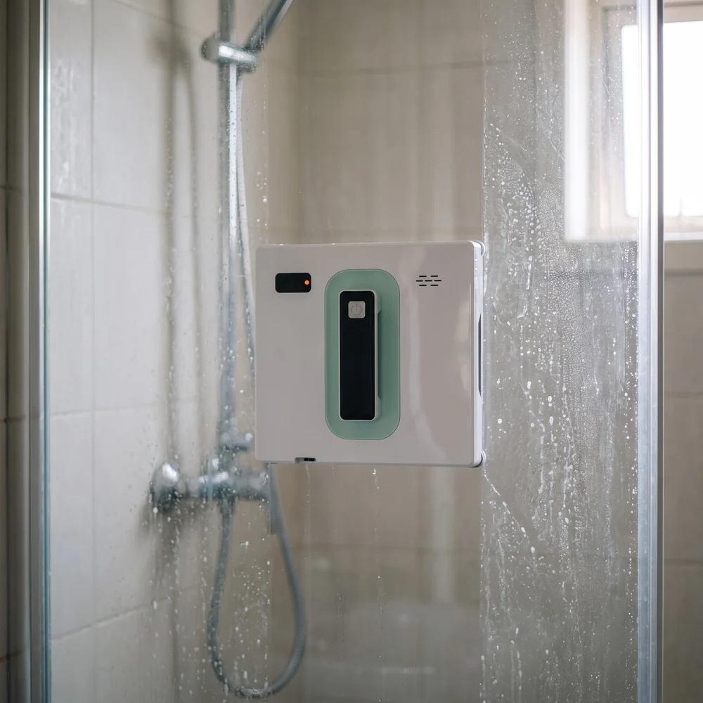 Robot Curățat Geamuri GRITUAL PRO — curățare pe cabina de duș